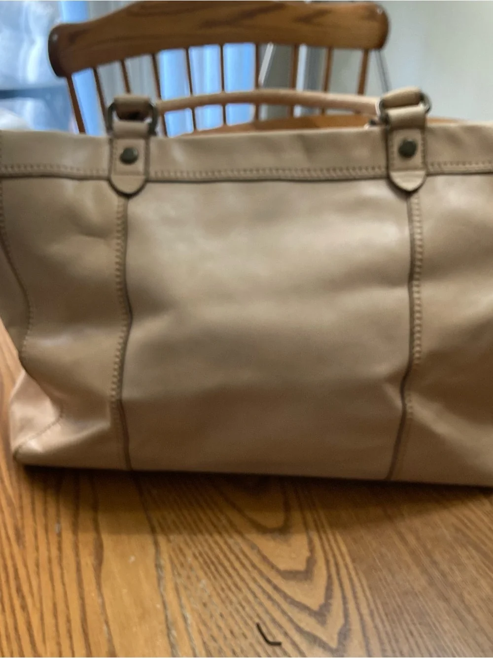 Fossil Beige Leather Tote with Key Charm